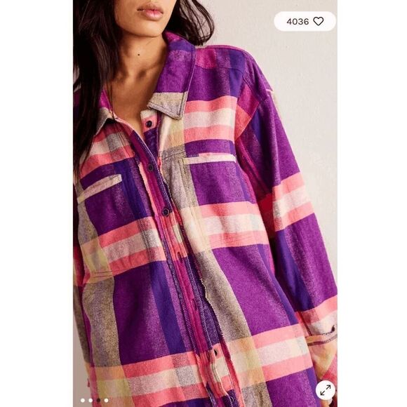 Free People We The Free So Long Summer Pink Purple Flannel XS NWOT - Picture 9 of 10